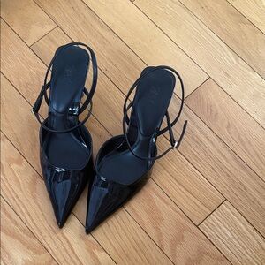 Zara Black Patent Pointed Slingback Heels